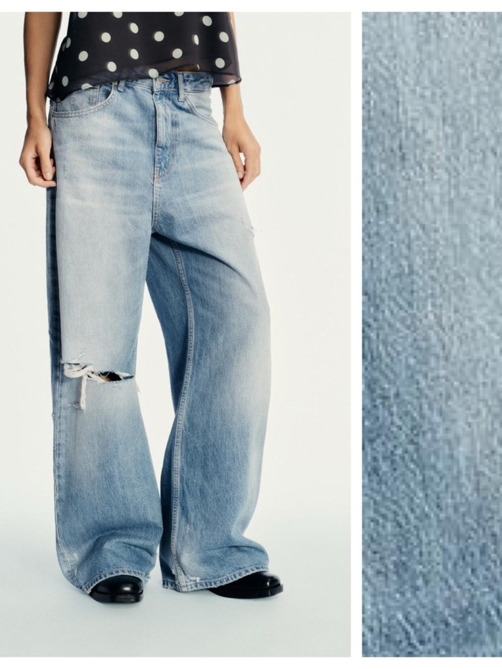 NWT. Zara TRF Light Blue Baggy Mid-Rise Jeans with Slits. Size 4.